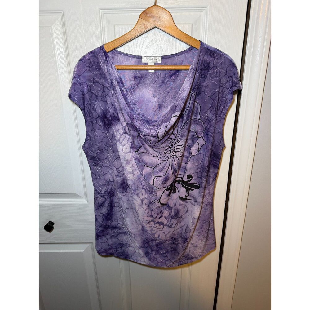 Dressbarn Woman 2X Purple Floral Cowl Neck Short Sleeve Blouse Top